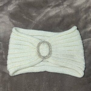 Elegant Cream Knit Headband with Rhinestone Accent